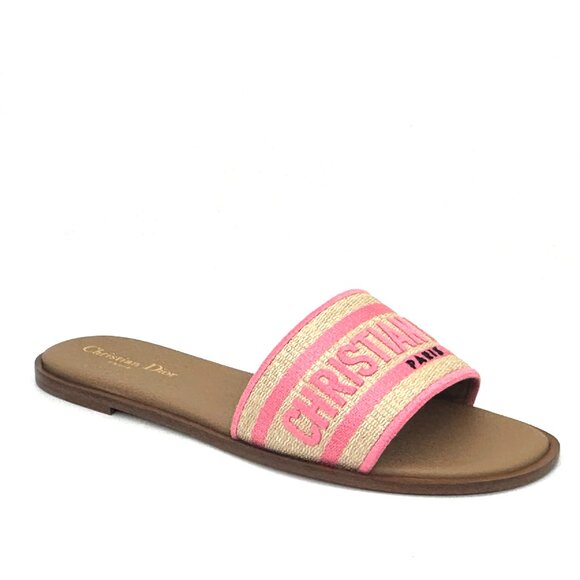 DIOR DWAY D WAY Embroidered Cotton Flat Slides Mules Sandals Shoes Pink - Picture 1 of 14
